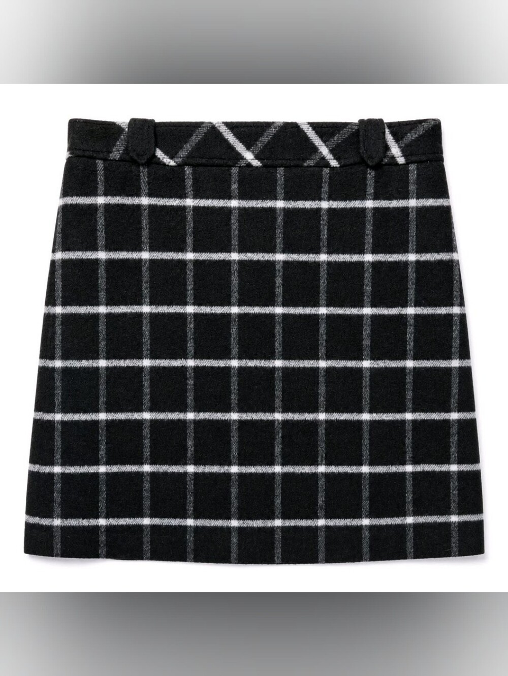 TALBOTS Black Windowpane Plaid Mini Skirt Sz 14 Wool Blend Excellent Condition